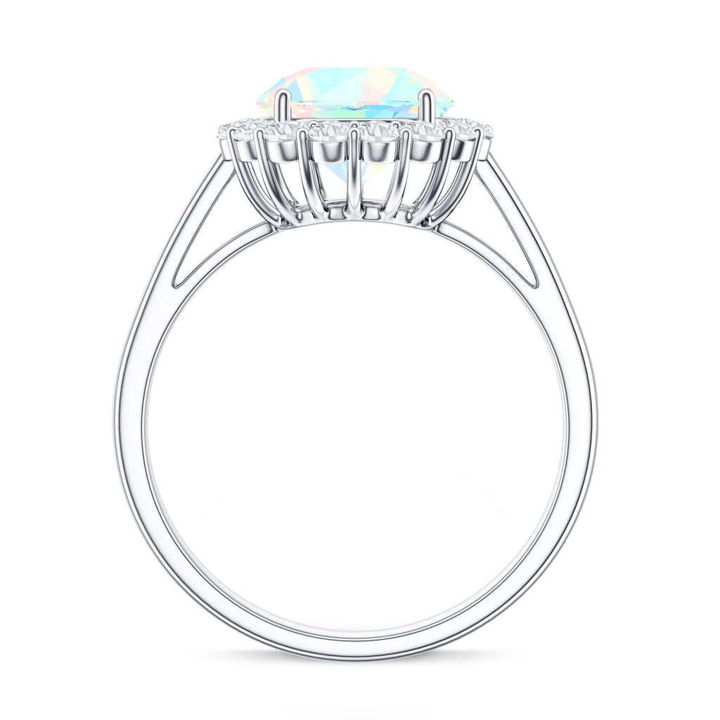 Certified Real 2 Carat Ethiopian Rainbow Opal Engagement Ring with Diamond Halo