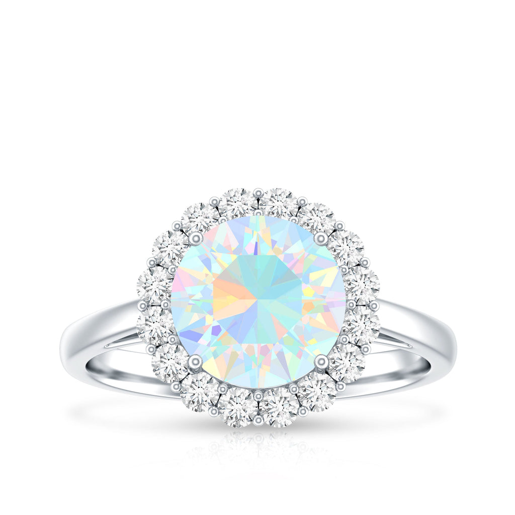 Certified Real 2 Carat Ethiopian Rainbow Opal Engagement Ring with Diamond Halo