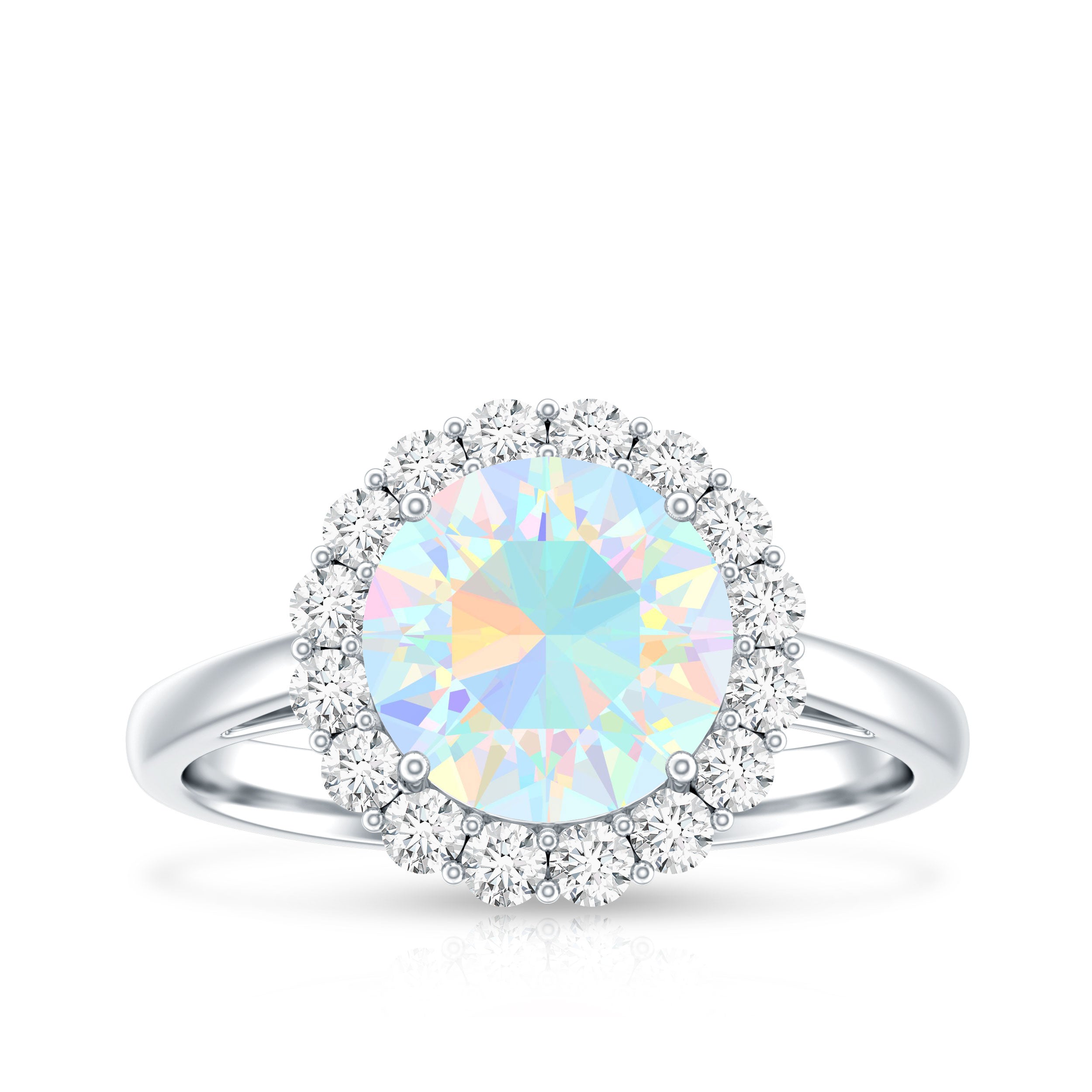 Certified Real 2 Carat Ethiopian Rainbow Opal Engagement Ring with Diamond Halo