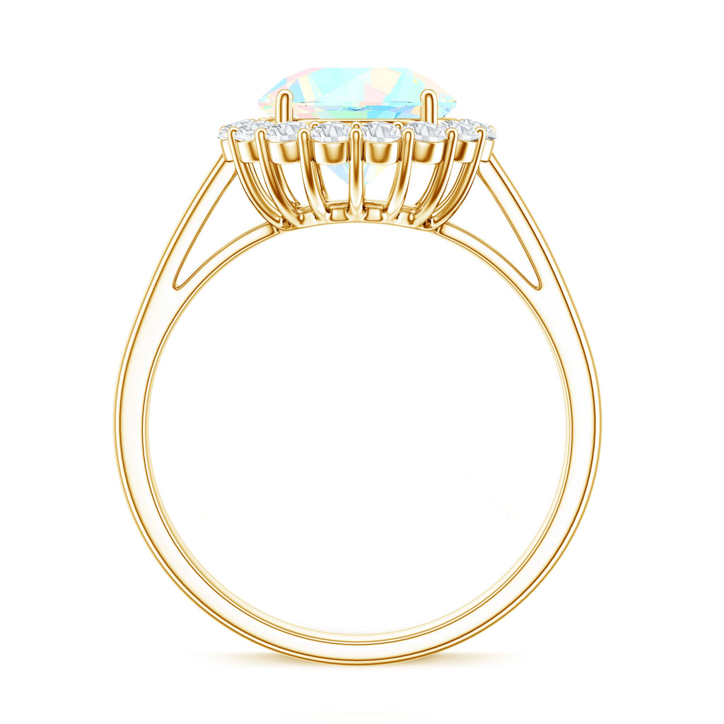 Certified Real 2 Carat Ethiopian Rainbow Opal Engagement Ring with Diamond Halo