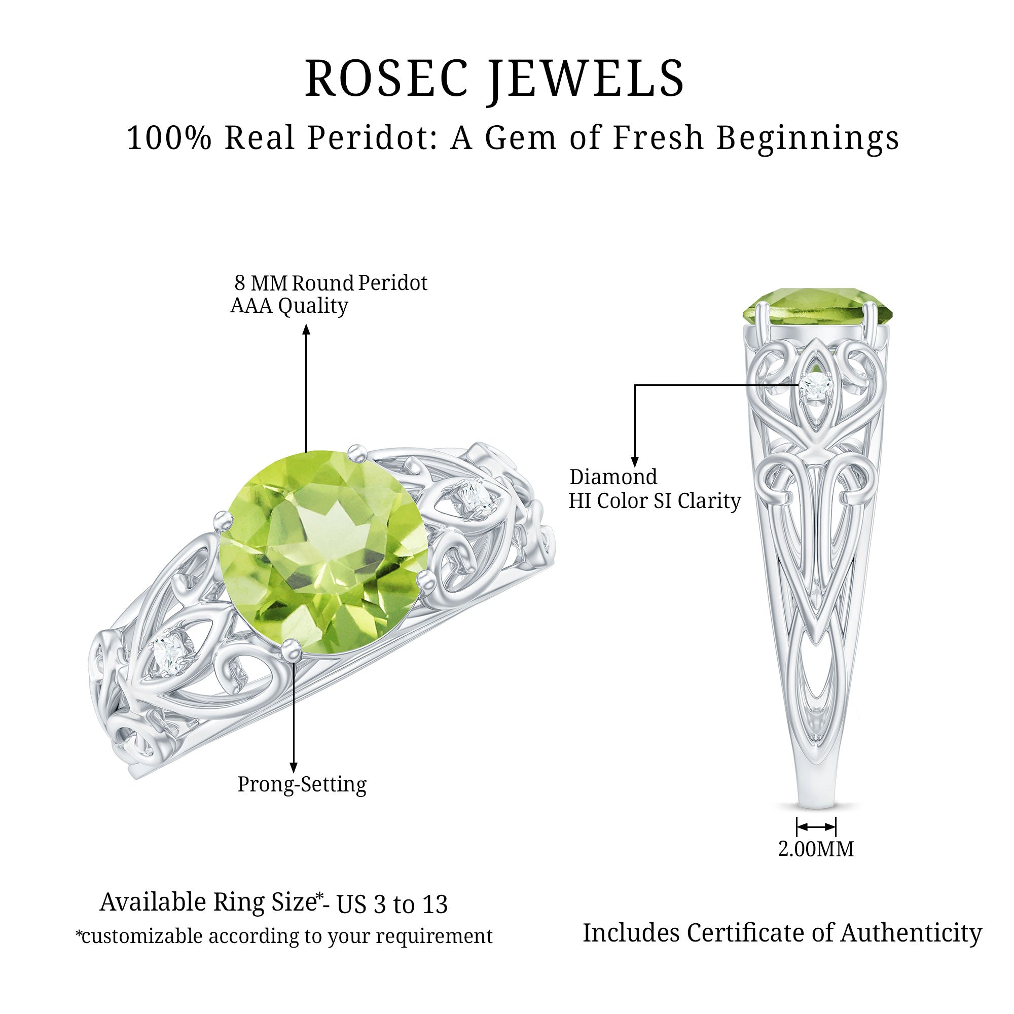 Antique Inspired 2 Carat Peridot Engagement Ring with Diamond