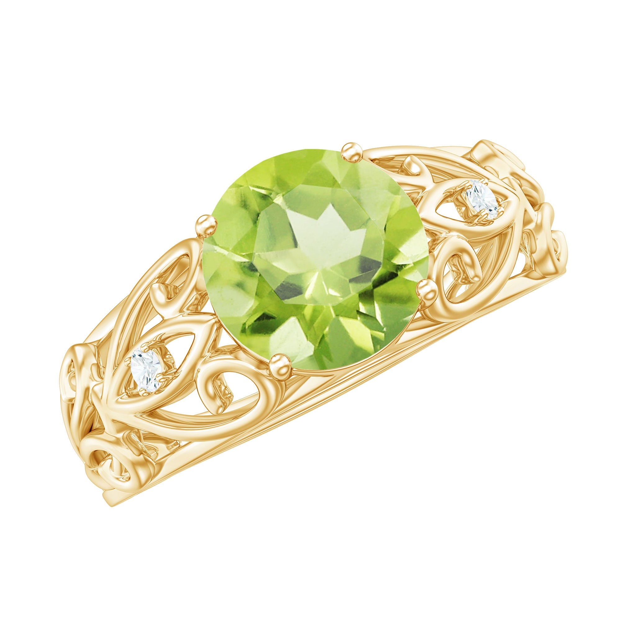 Antique Inspired 2 Carat Peridot Engagement Ring with Diamond | Rings | Wiccan Center