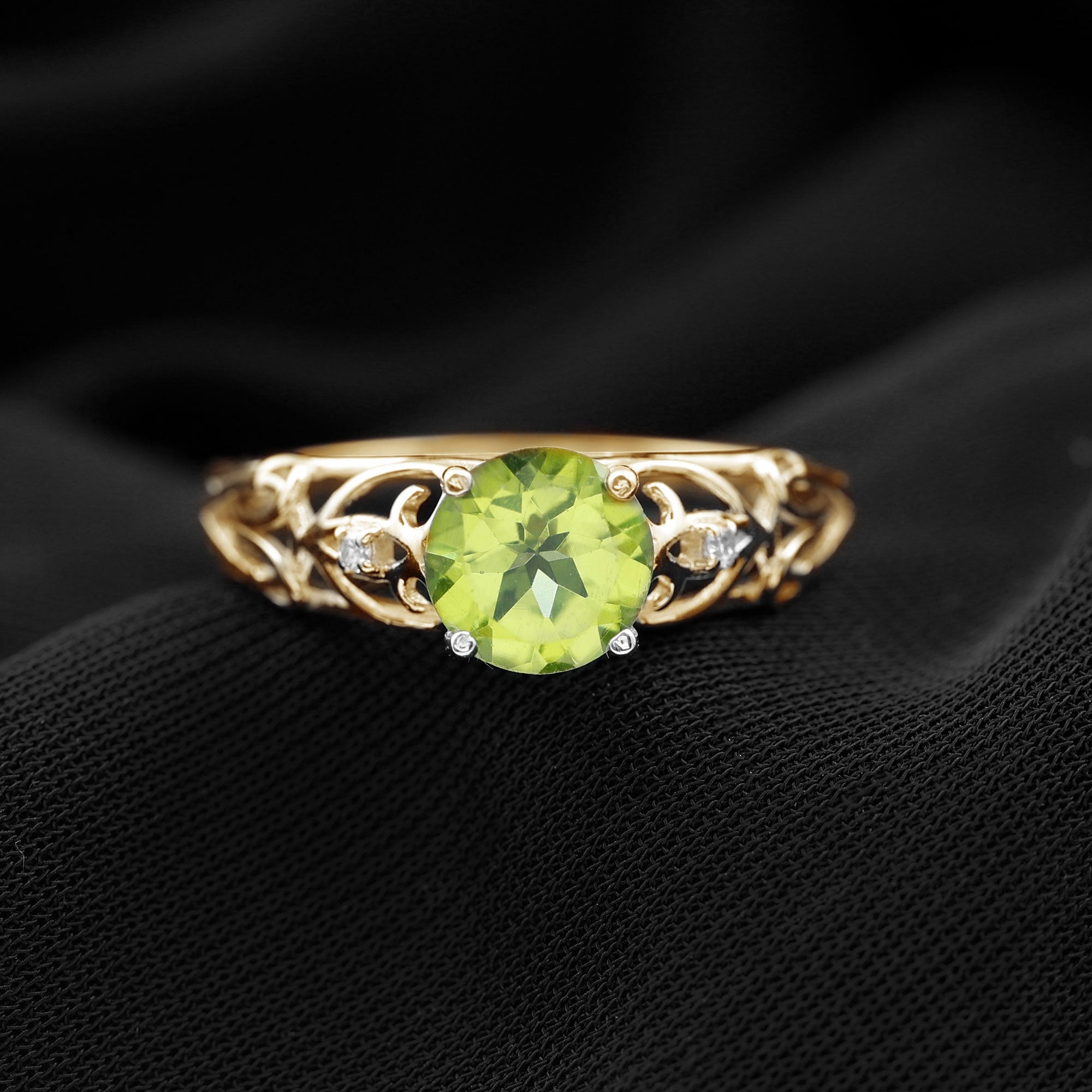Antique Inspired 2 Carat Peridot Engagement Ring with Diamond