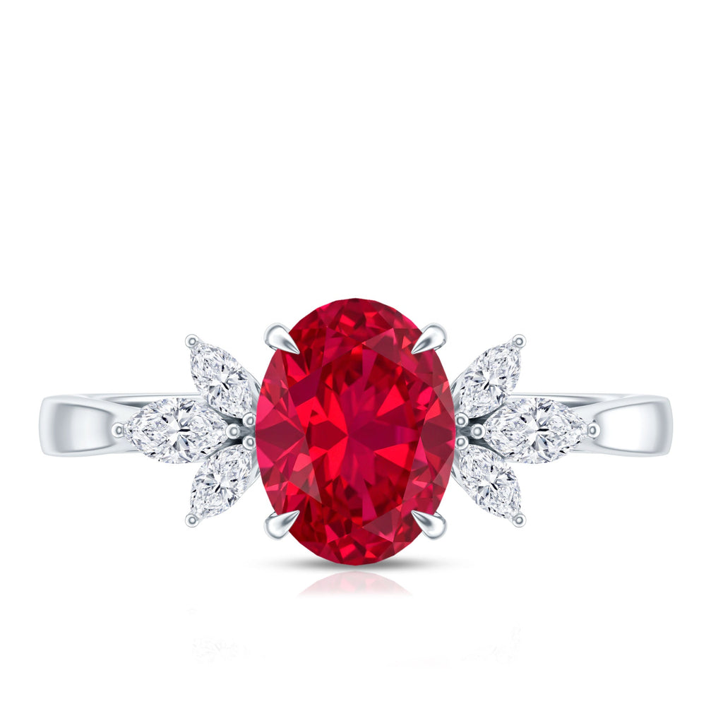 1.5 Carat Lab Created Ruby Oval Engagement Ring with Diamonds