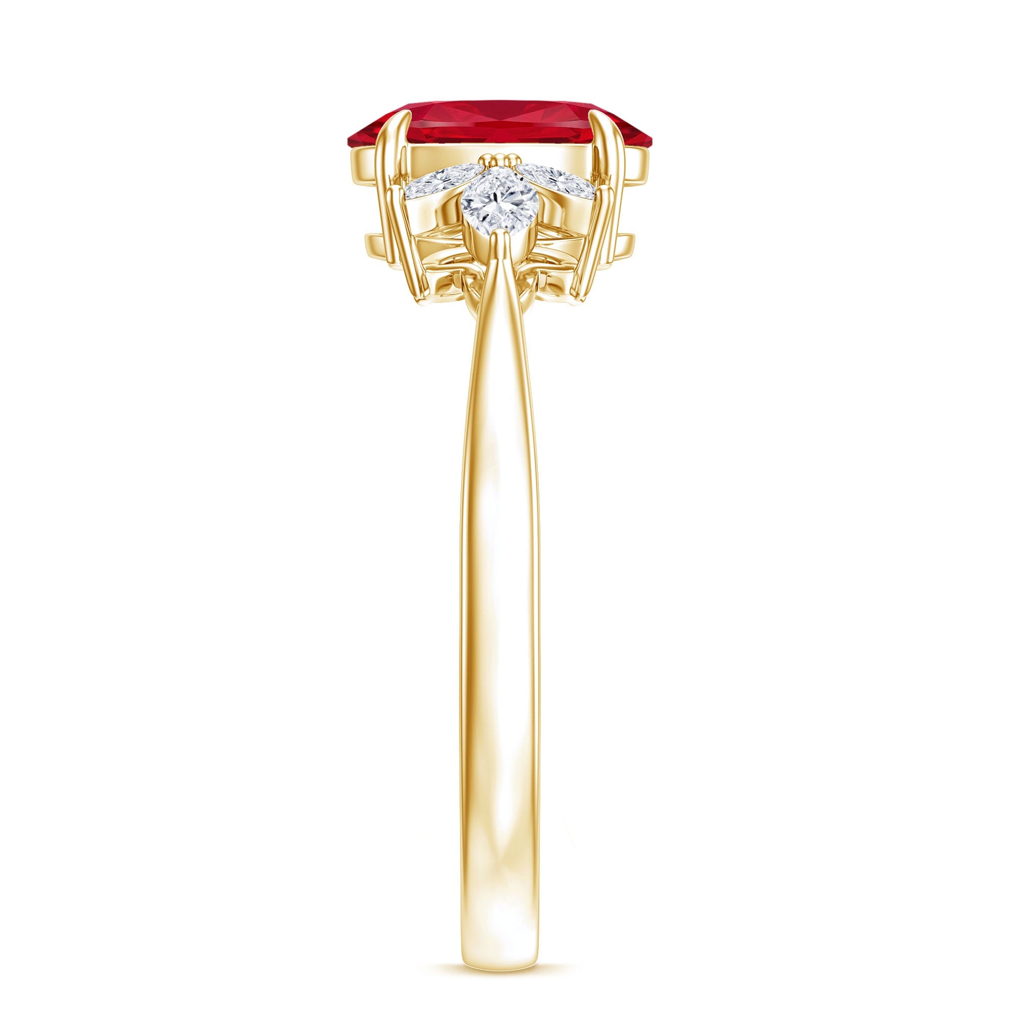 1.5 Carat Lab Created Ruby Oval Engagement Ring with Diamonds