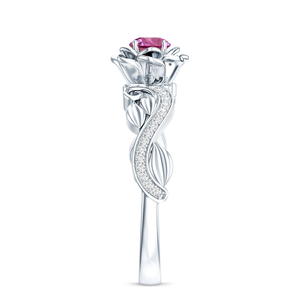 Nature Inspired Pink Tourmaline and Diamond Engagement Ring
