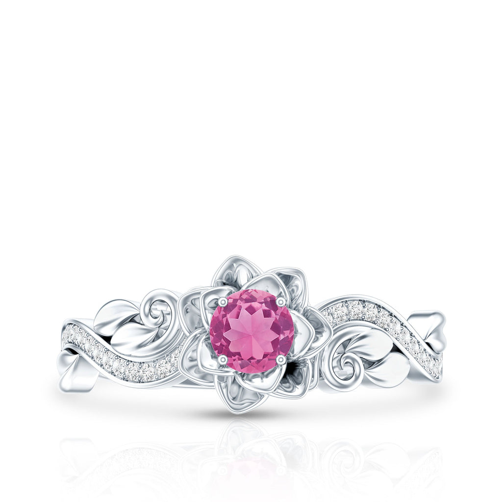 Nature Inspired Pink Tourmaline and Diamond Engagement Ring