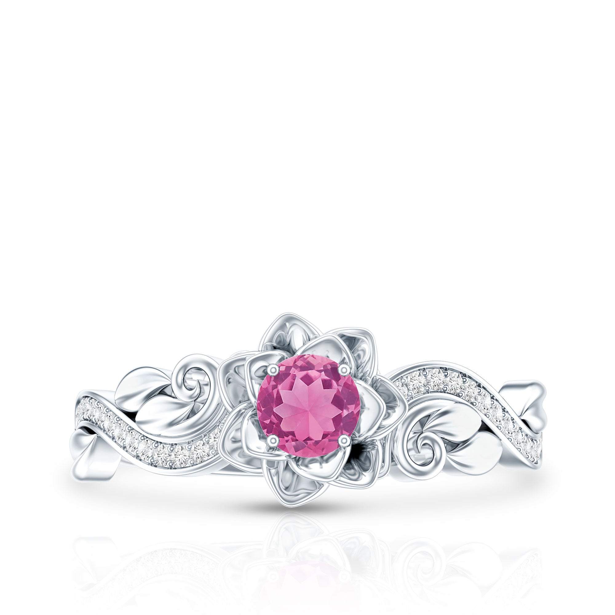 Nature Inspired Pink Tourmaline and Diamond Engagement Ring