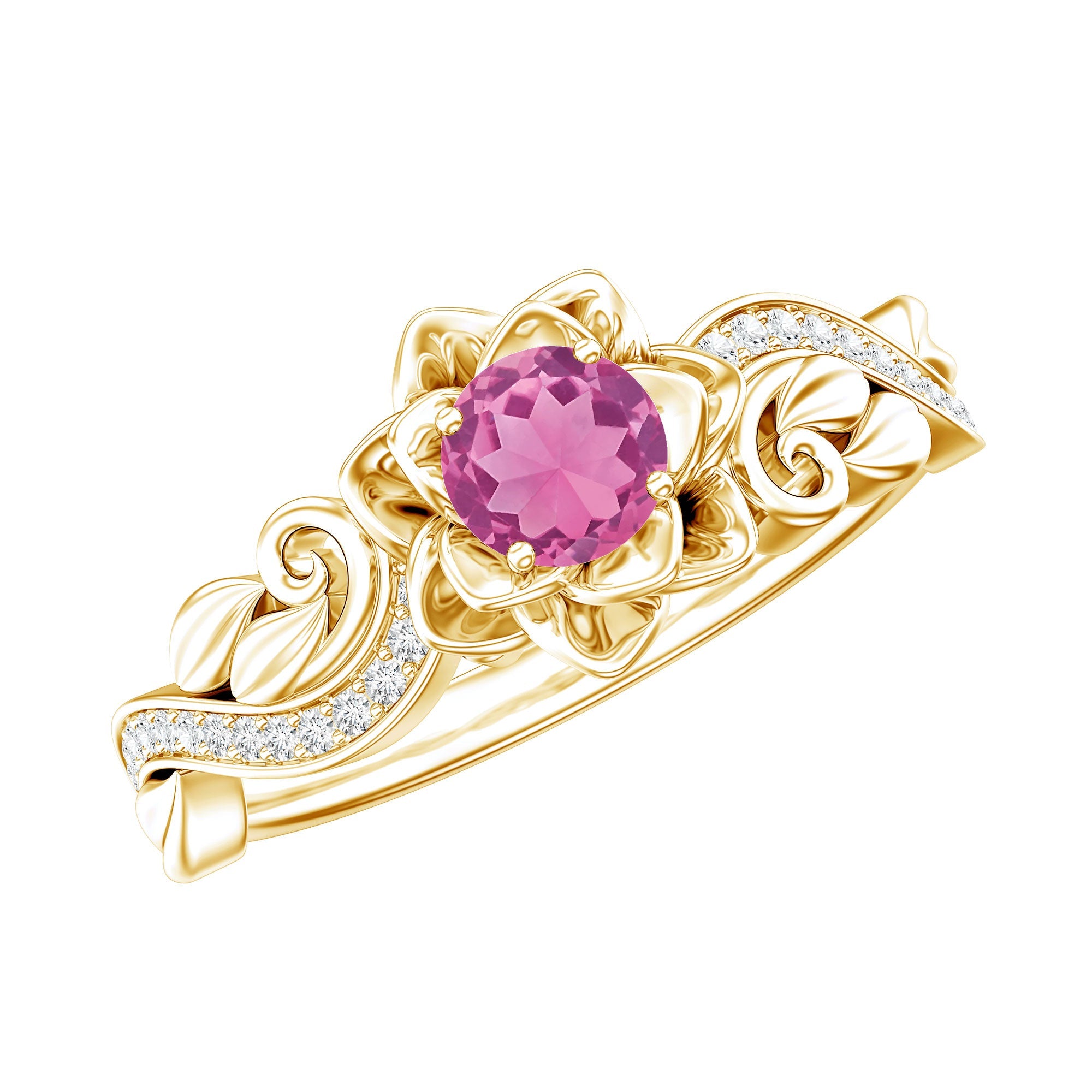 Nature Inspired Pink Tourmaline and Diamond Engagement Ring | Rings | Wiccan Center