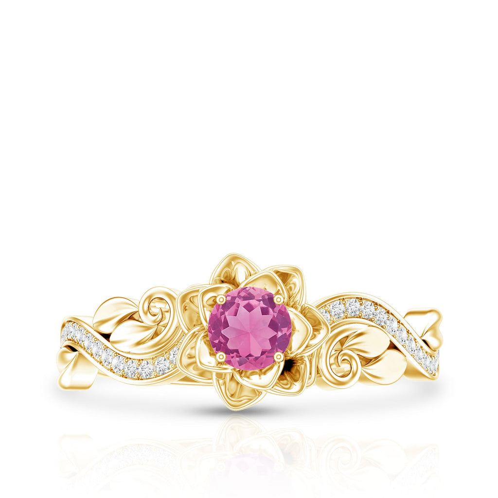 Nature Inspired Pink Tourmaline and Diamond Engagement Ring