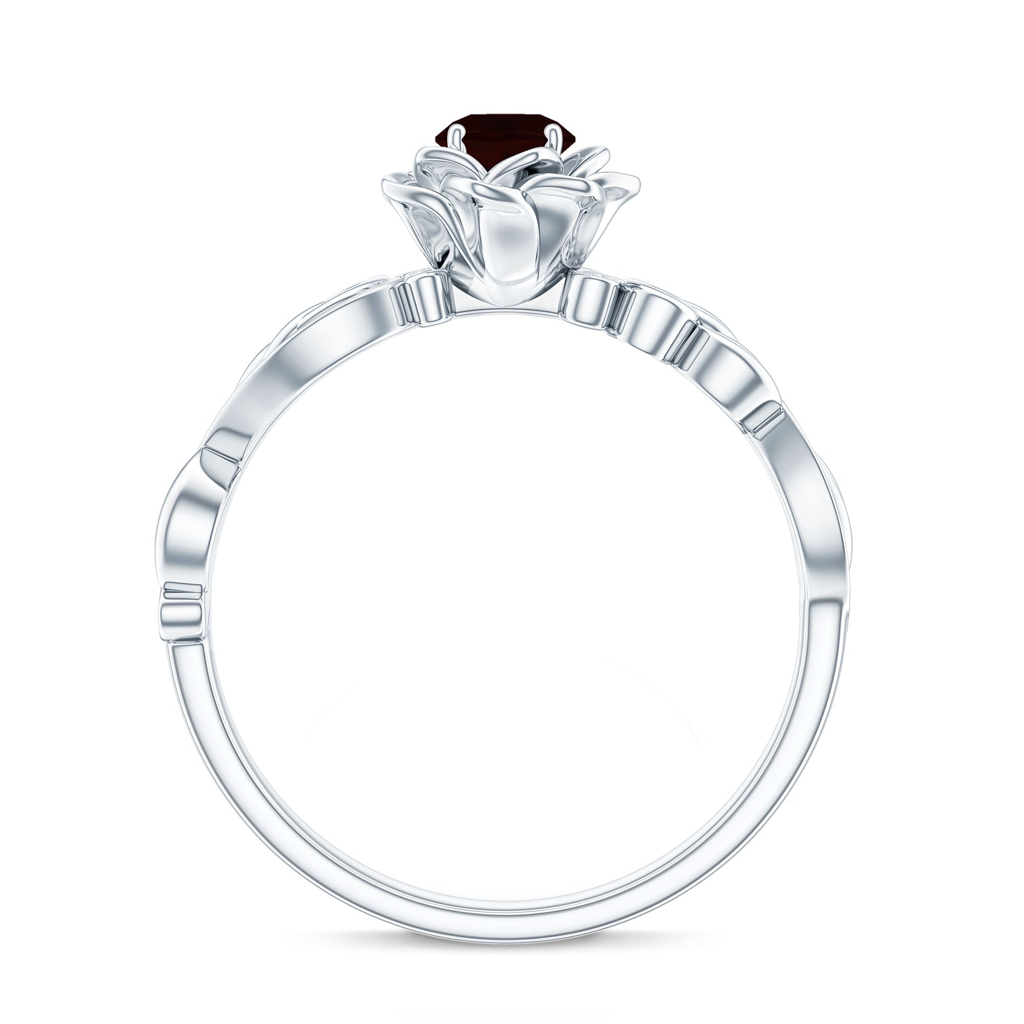 Certified Natural Garnet Rose Flower Engagement Ring with Diamond