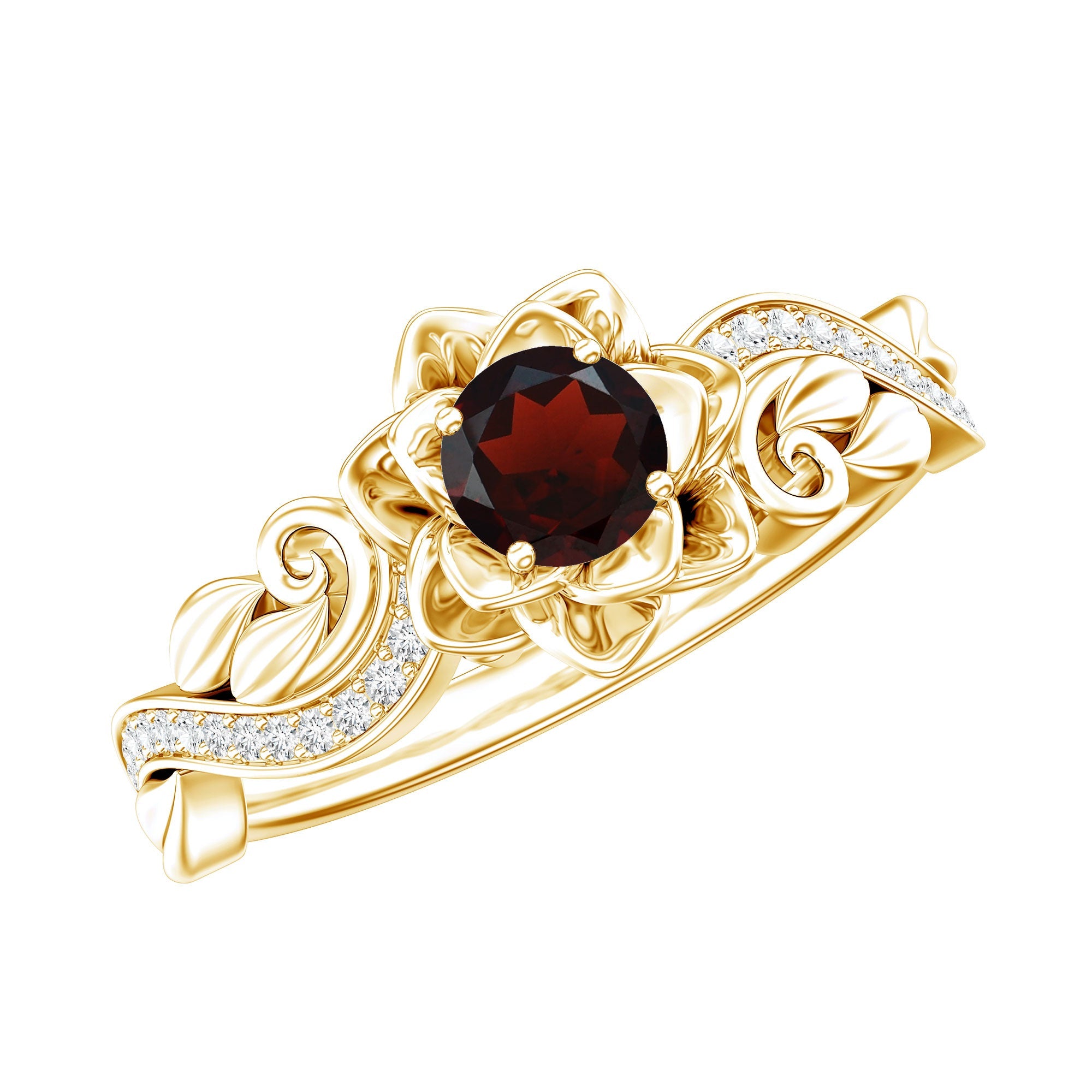 Certified Natural Garnet Rose Flower Engagement Ring with Diamond | Rings | Wiccan Center