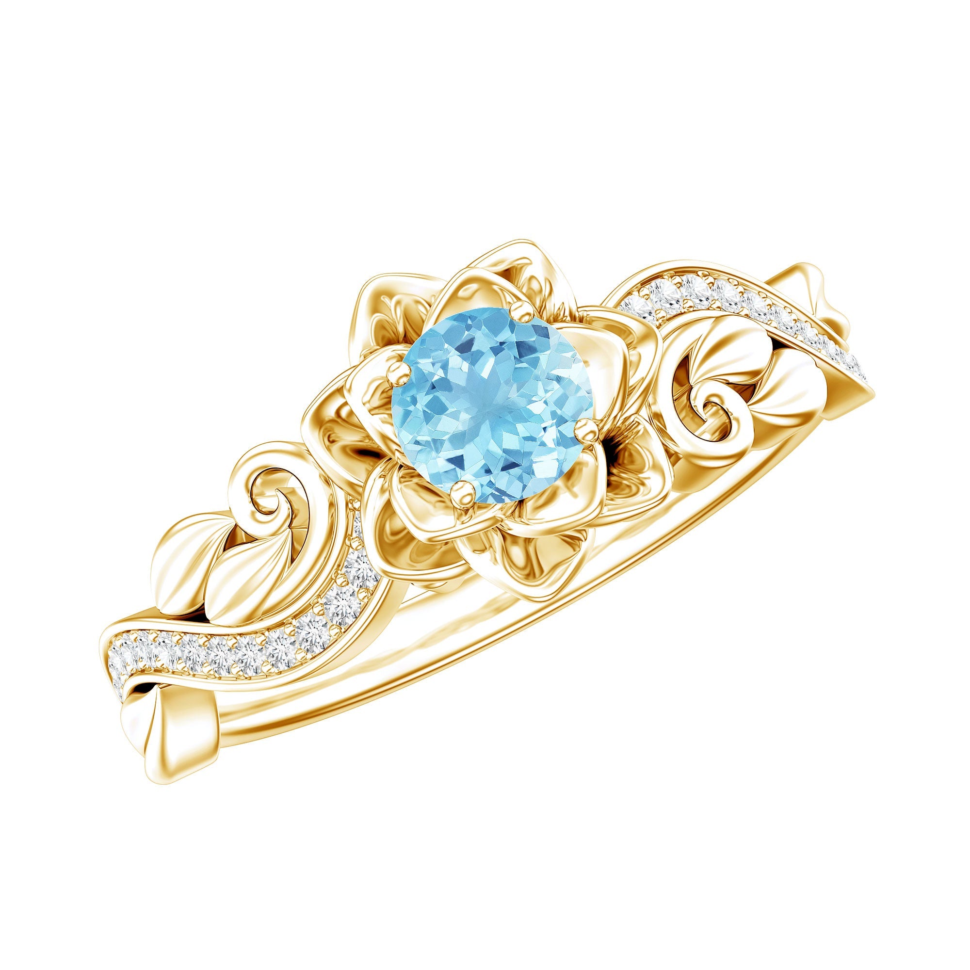 Natural Aquamarine Flower Inspired Engagement Ring With Diamond | Rings | Wiccan Center