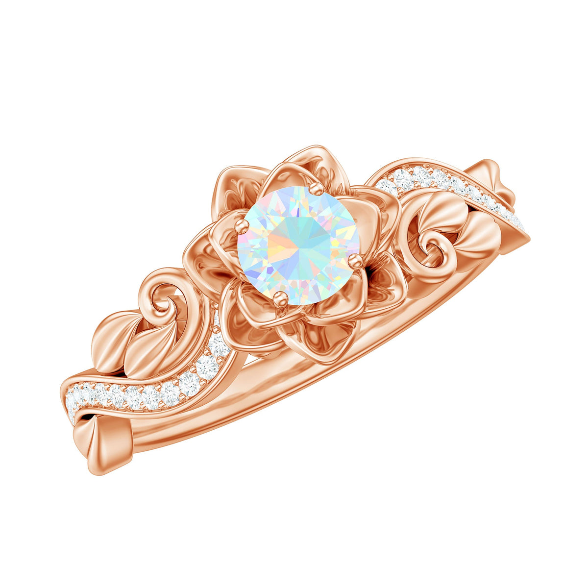 Genuine Ethiopian Opal Flower Engagement Ring With Real Diamond | Rings | Wiccan Center