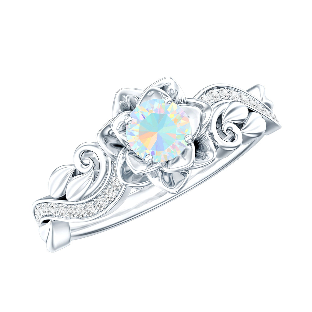Genuine Ethiopian Opal Flower Engagement Ring With Real Diamond
