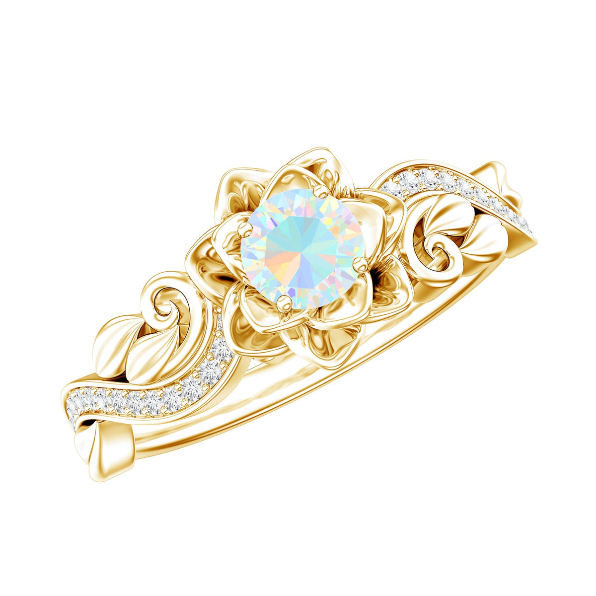 Genuine Ethiopian Opal Flower Engagement Ring With Real Diamond | Rings | Wiccan Center