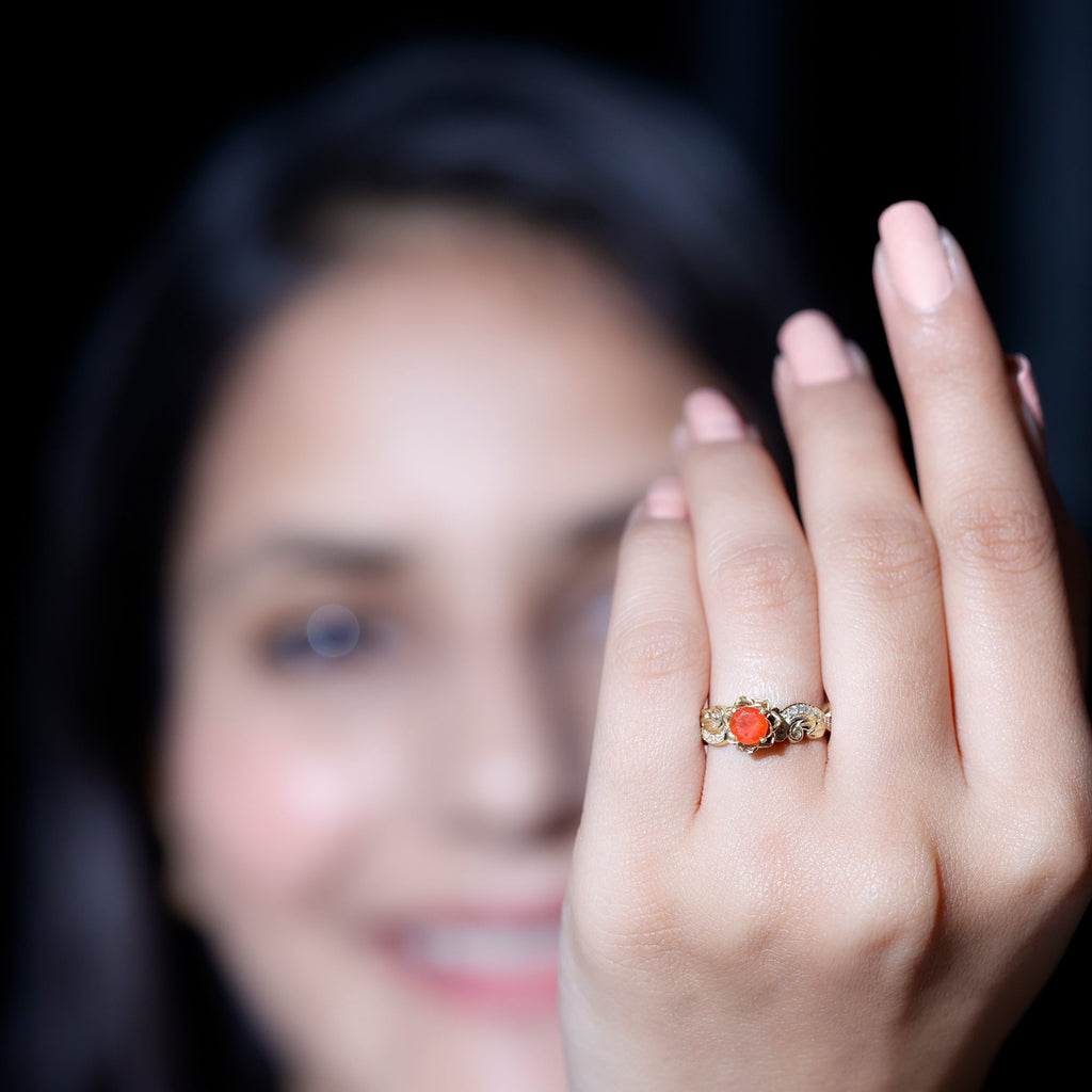 Nature Inspired Fire Opal and Diamond Engagement Ring with Certificate