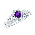 Real Amethyst Nature Inspired Engagement Ring With Diamond