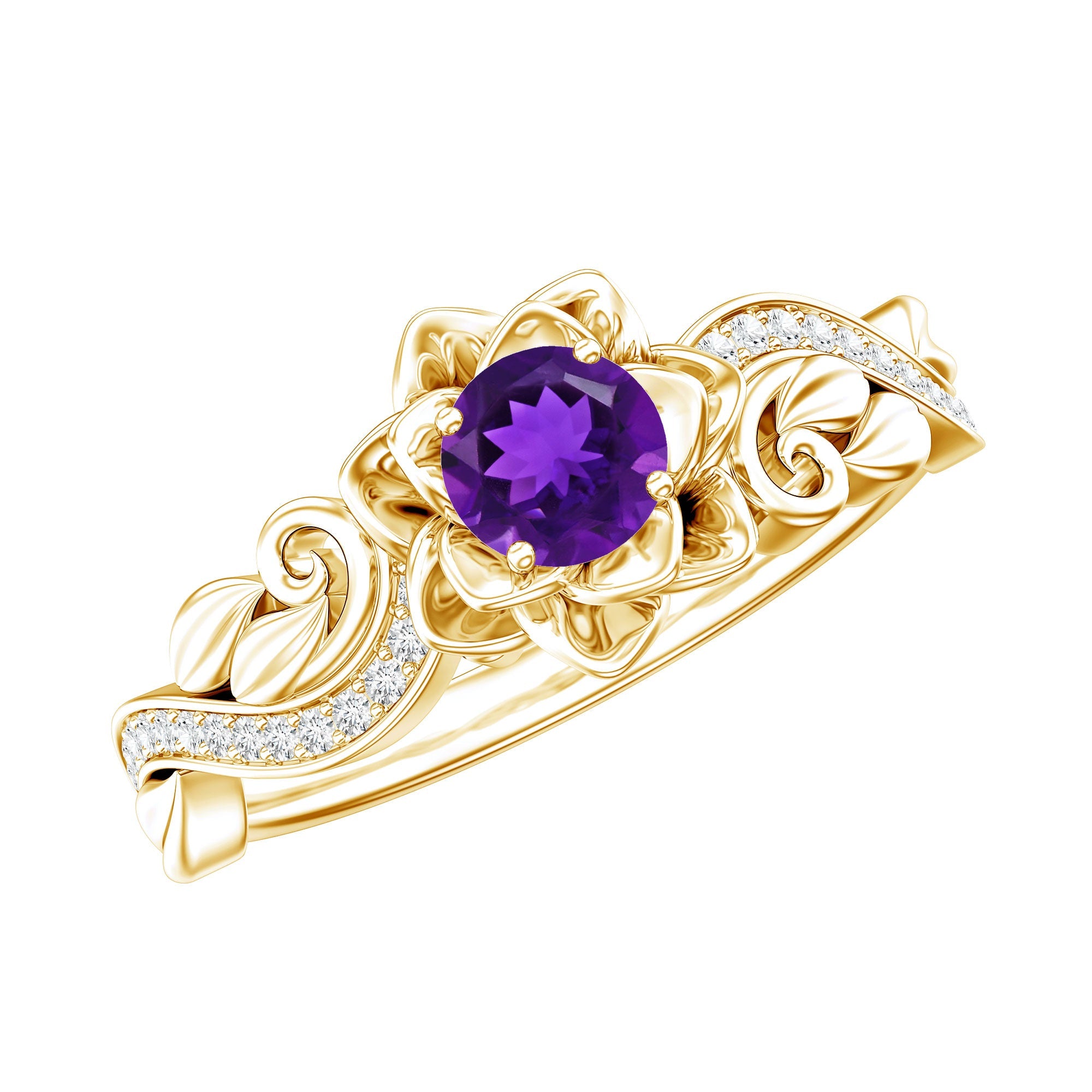 Real Amethyst Nature Inspired Engagement Ring With Diamond | Rings | Wiccan Center