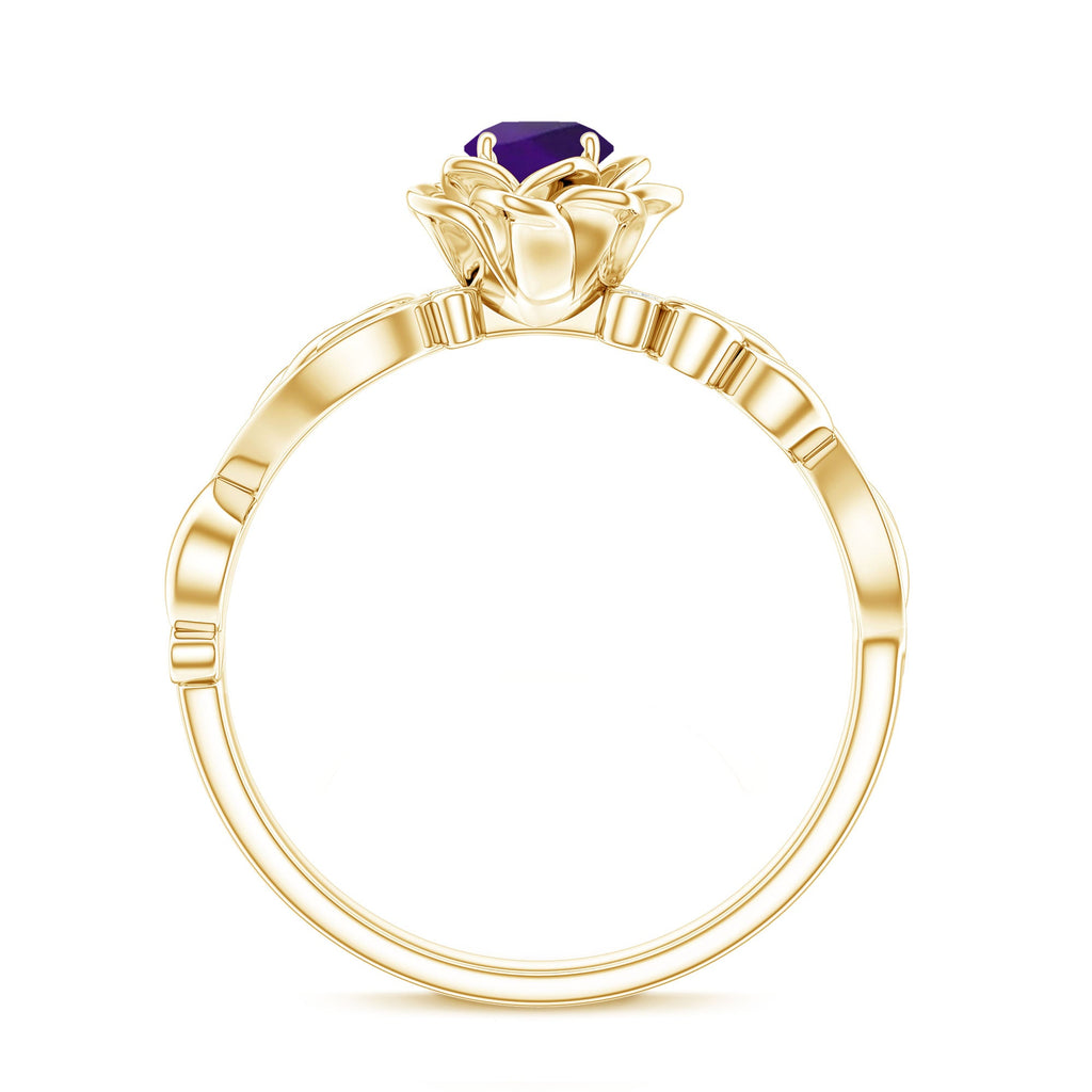 Real Amethyst Nature Inspired Engagement Ring With Diamond