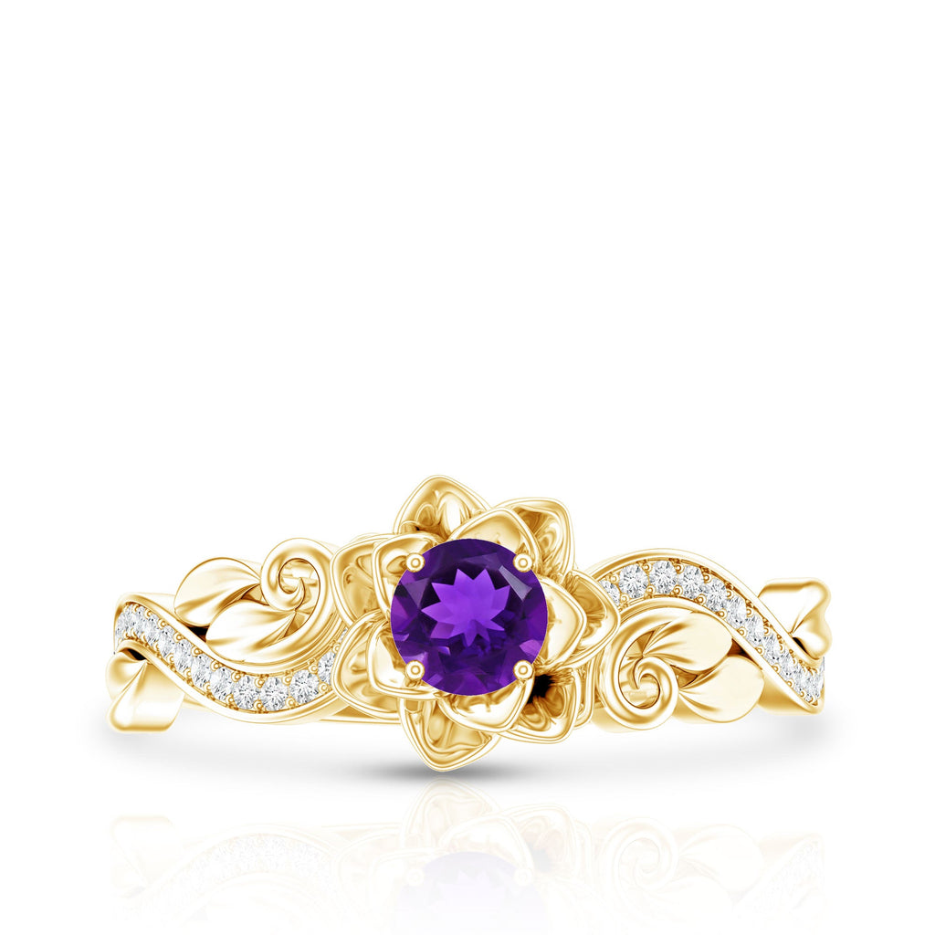Real Amethyst Nature Inspired Engagement Ring With Diamond