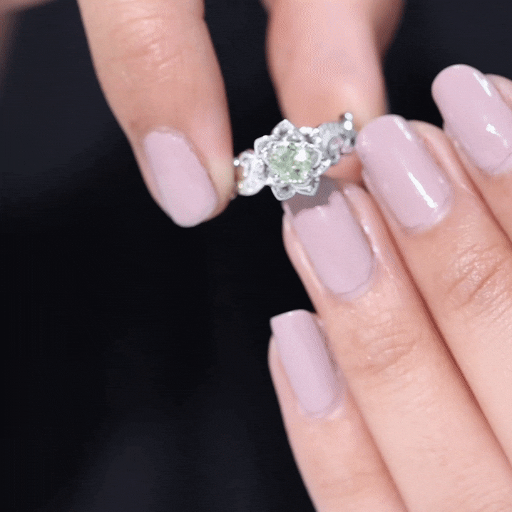 Genuine Peridot and Diamond Flower Inspired Engagement Ring