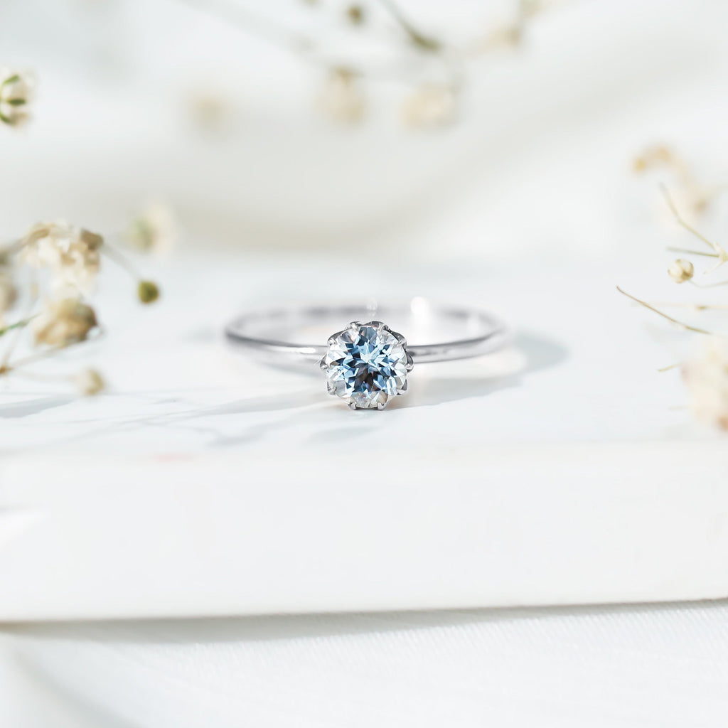 0.8 Carat Round Cut Aquamarine Solitaire Engagement Ring