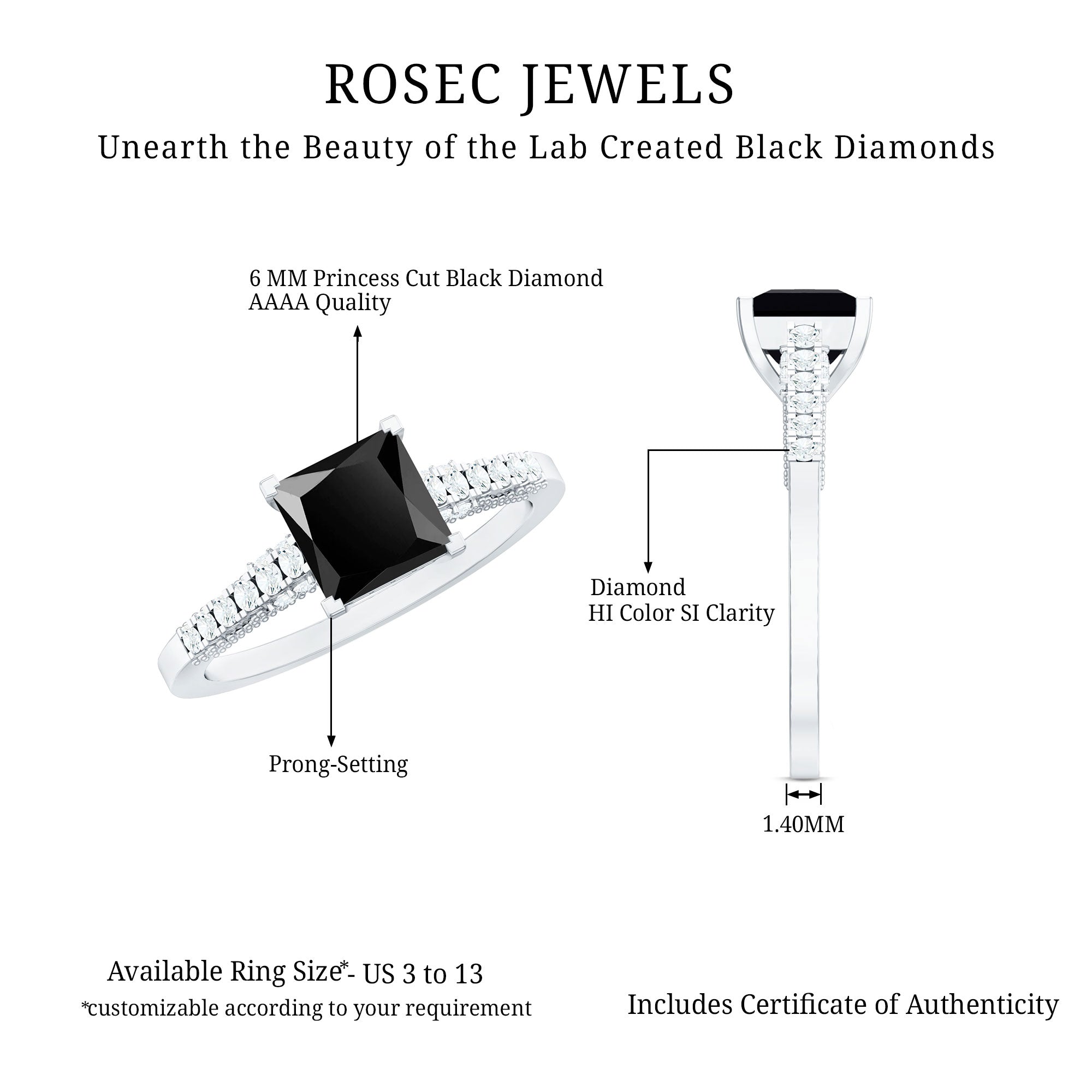 Vintage Inspired 1 Carat Lab Created Black and White Diamond Engagement Ring