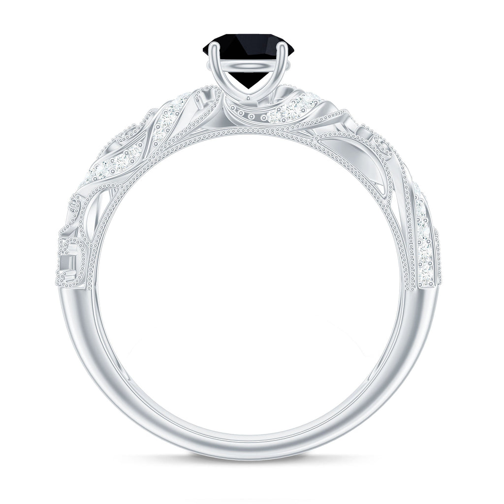 Vintage Looking Black Spinel Engagement Ring with Diamond