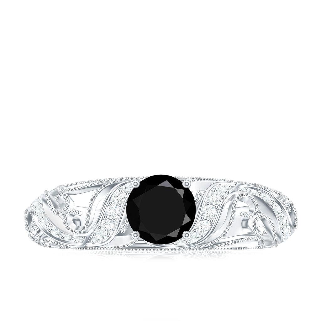 Vintage Looking Black Spinel Engagement Ring with Diamond