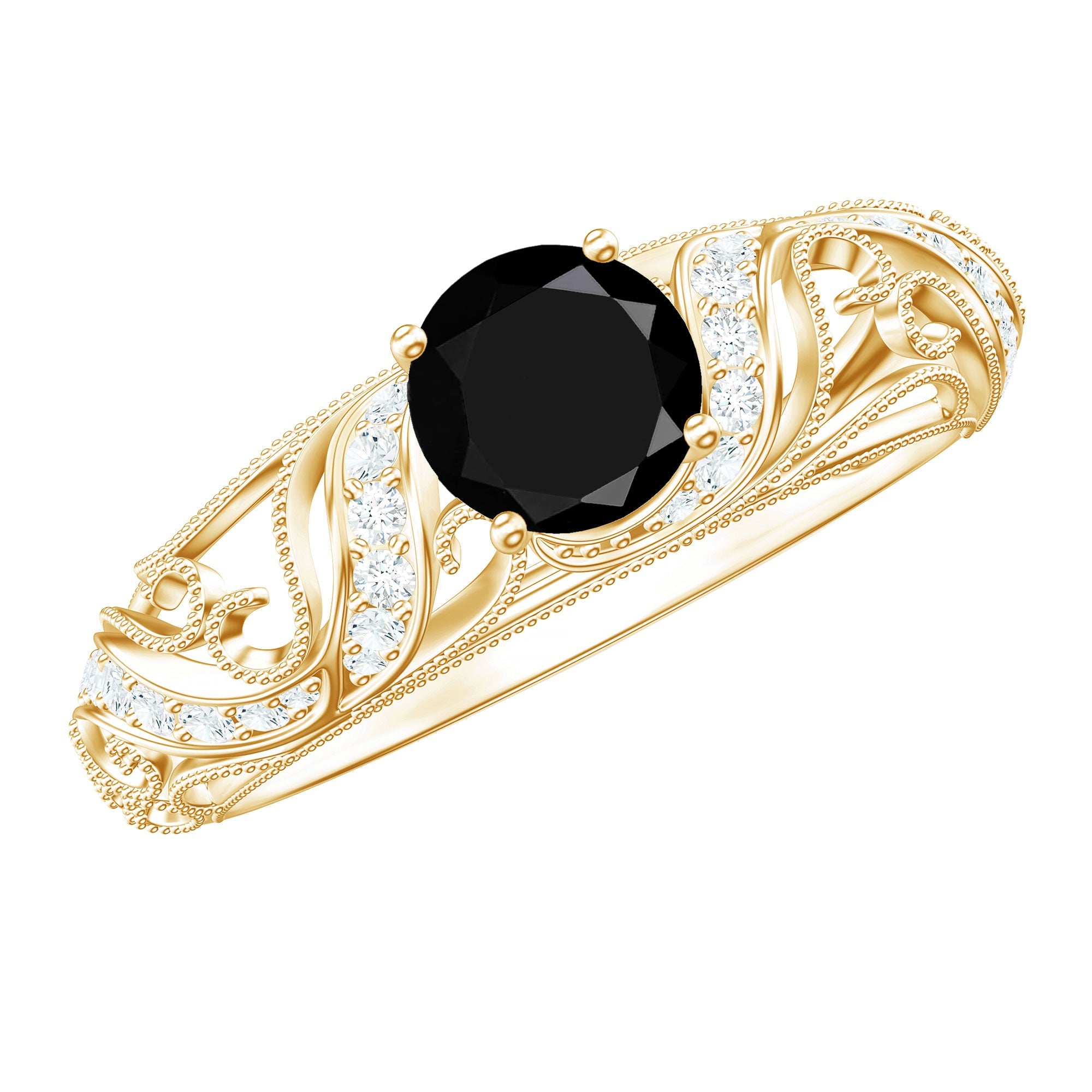 Vintage Looking Black Spinel Engagement Ring with Diamond | Rings | Wiccan Center