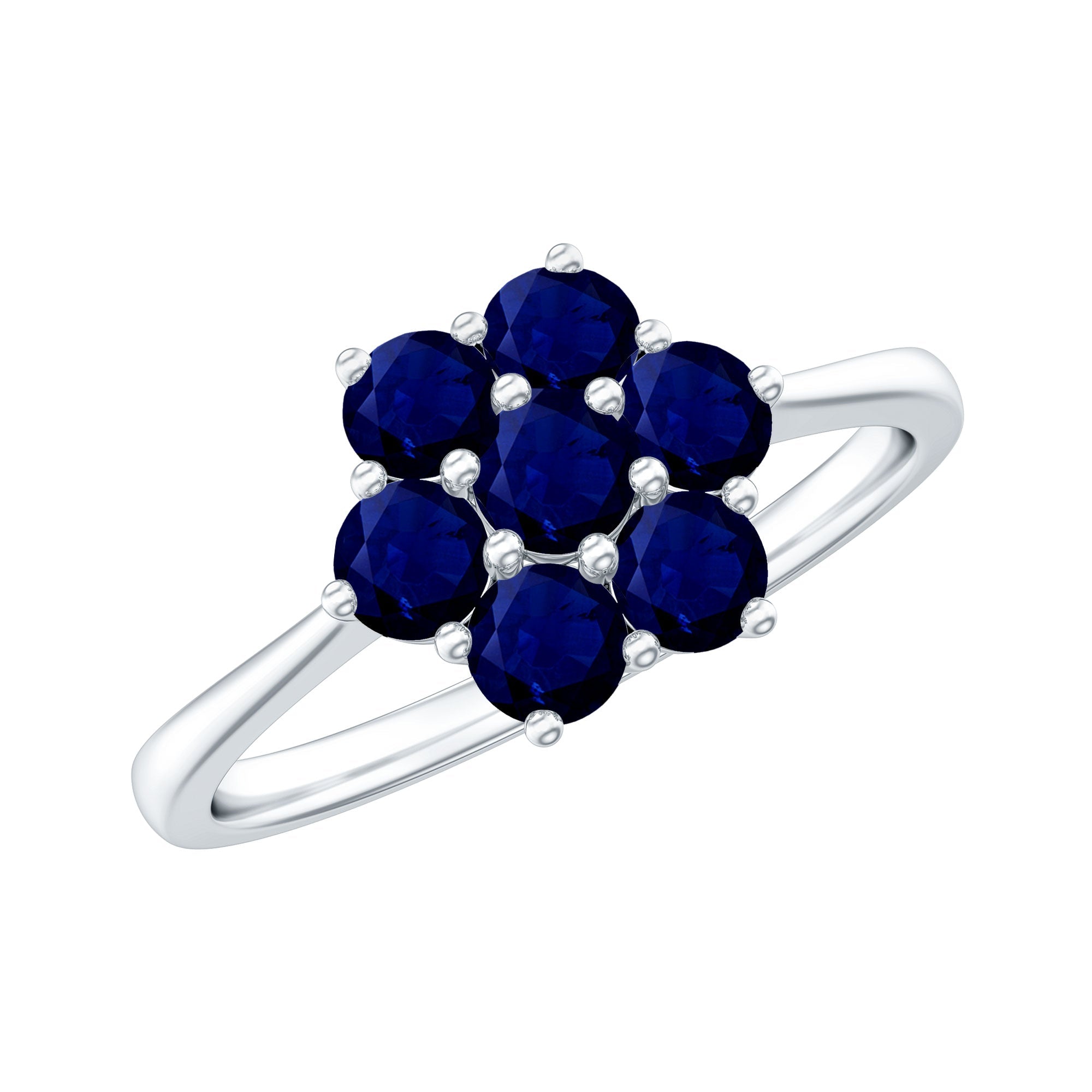 Certified Round Shape Blue Sapphire Cluster Flower Ring