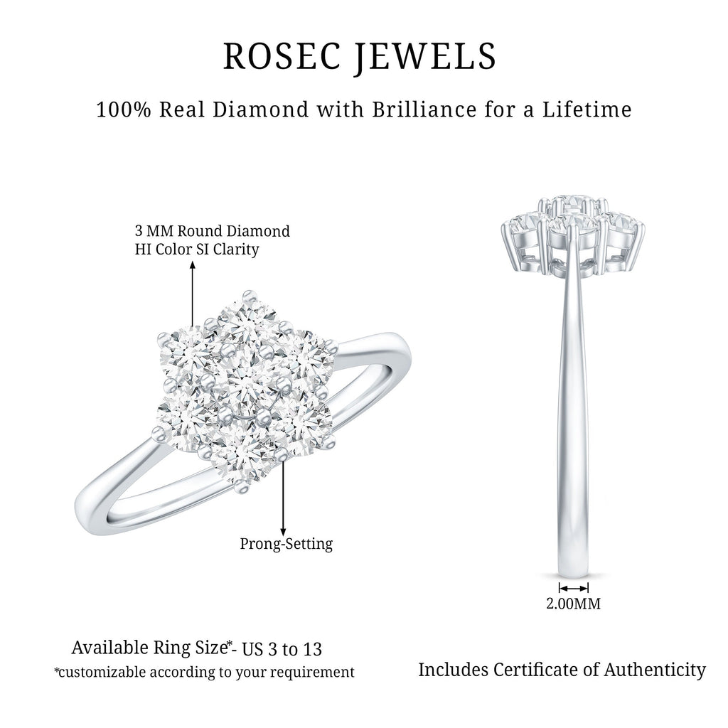 Natural Diamond Flower Cluster Engagement Ring for Women