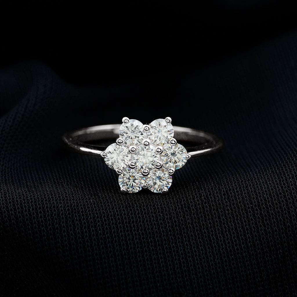 Natural Diamond Flower Cluster Engagement Ring for Women