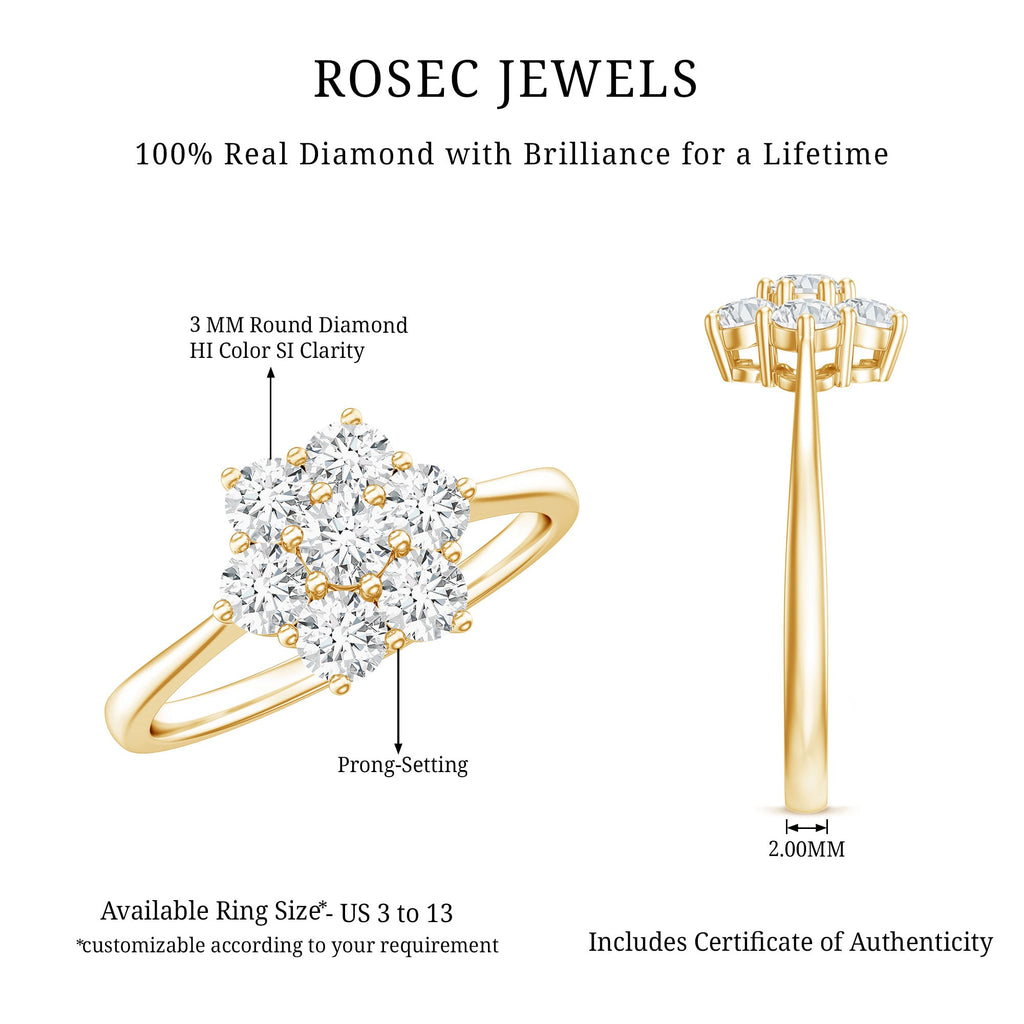 Natural Diamond Flower Cluster Engagement Ring for Women