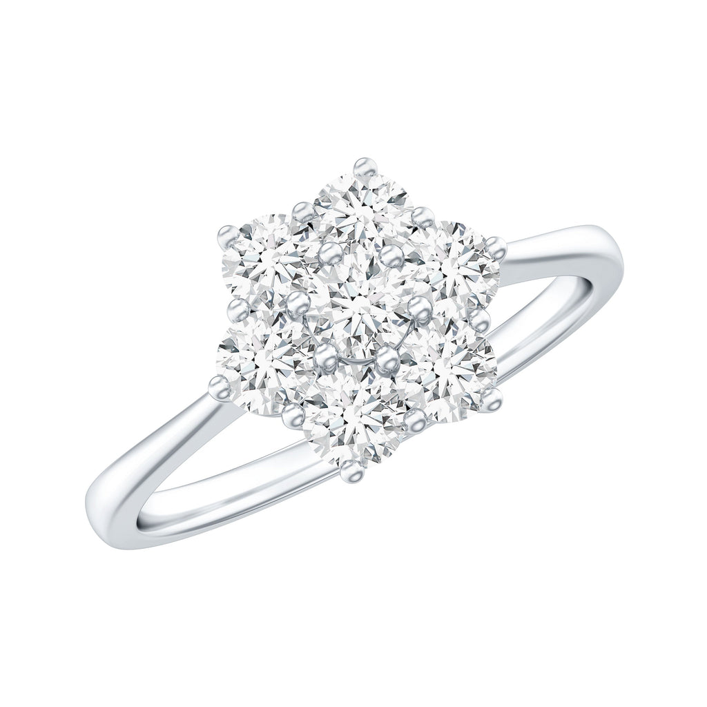 Round Shape Moissanite Cluster Flower Engagement Ring
