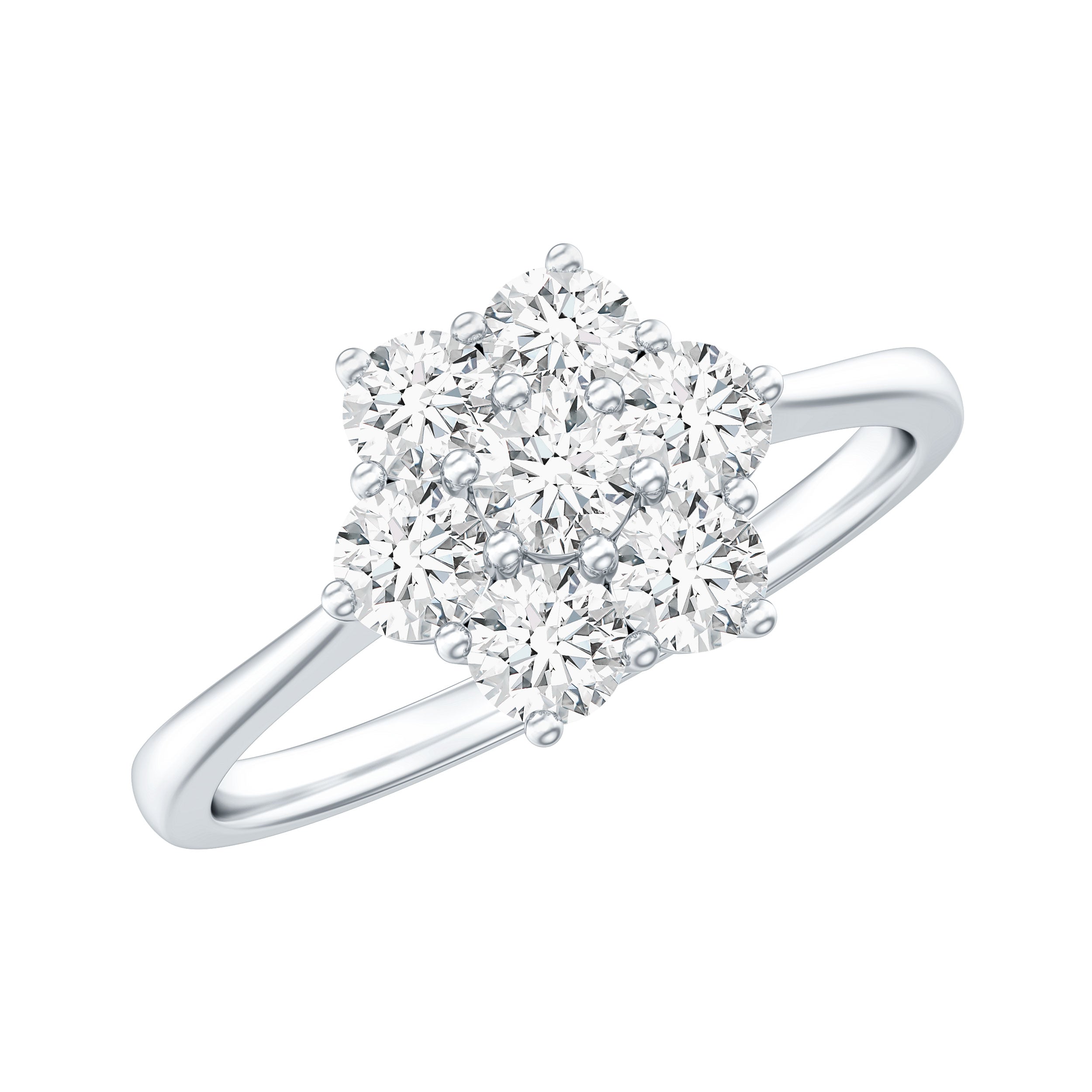 Round Shape Moissanite Cluster Flower Engagement Ring