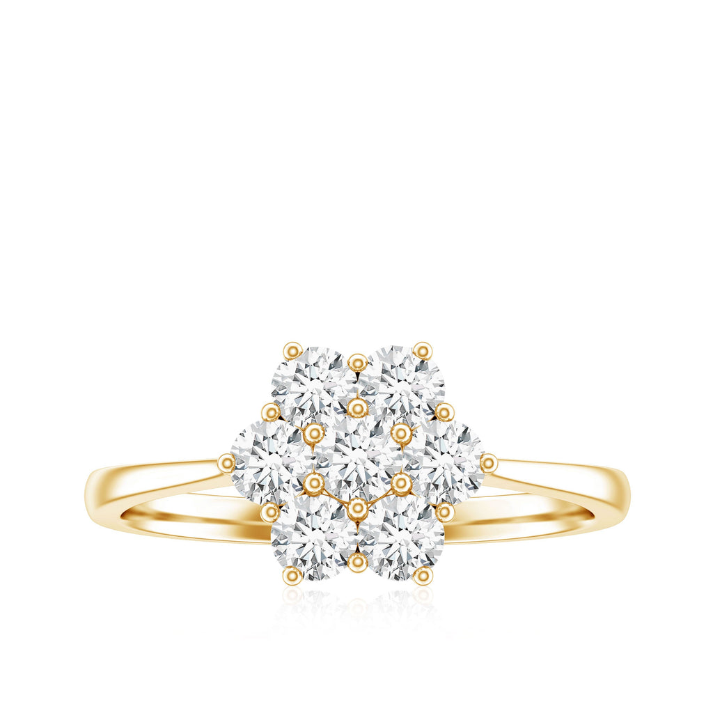 Round Shape Moissanite Cluster Flower Engagement Ring