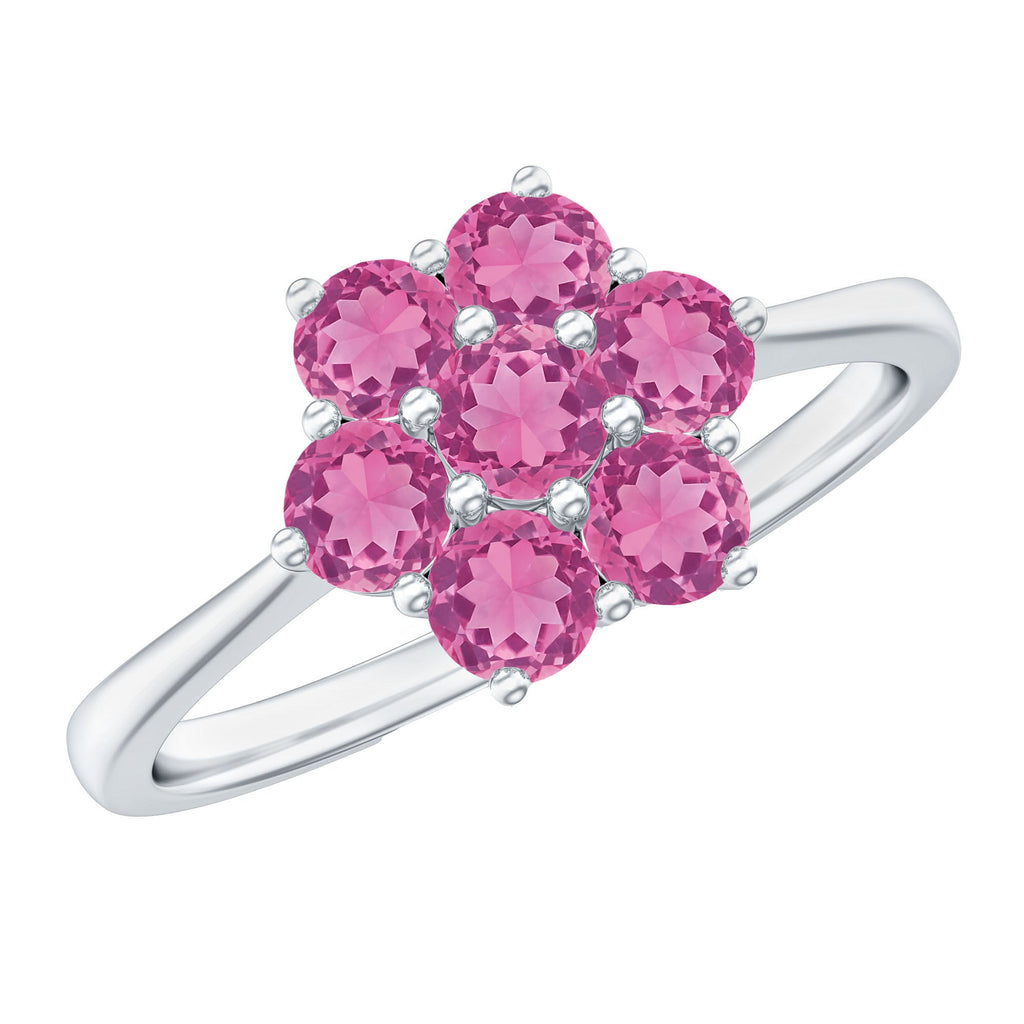 Round Shape Pink Tourmaline Flower Engagement Ring