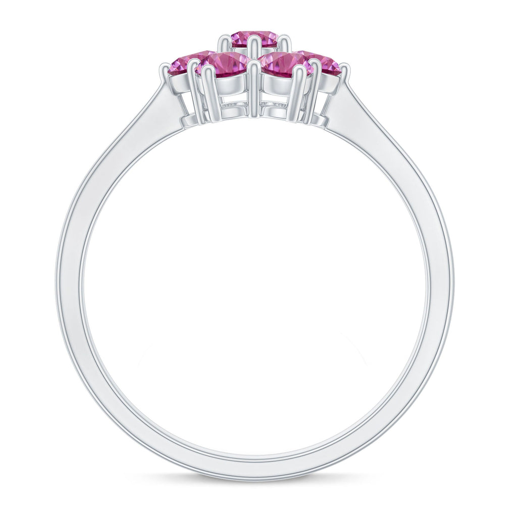 Round Shape Pink Tourmaline Flower Engagement Ring