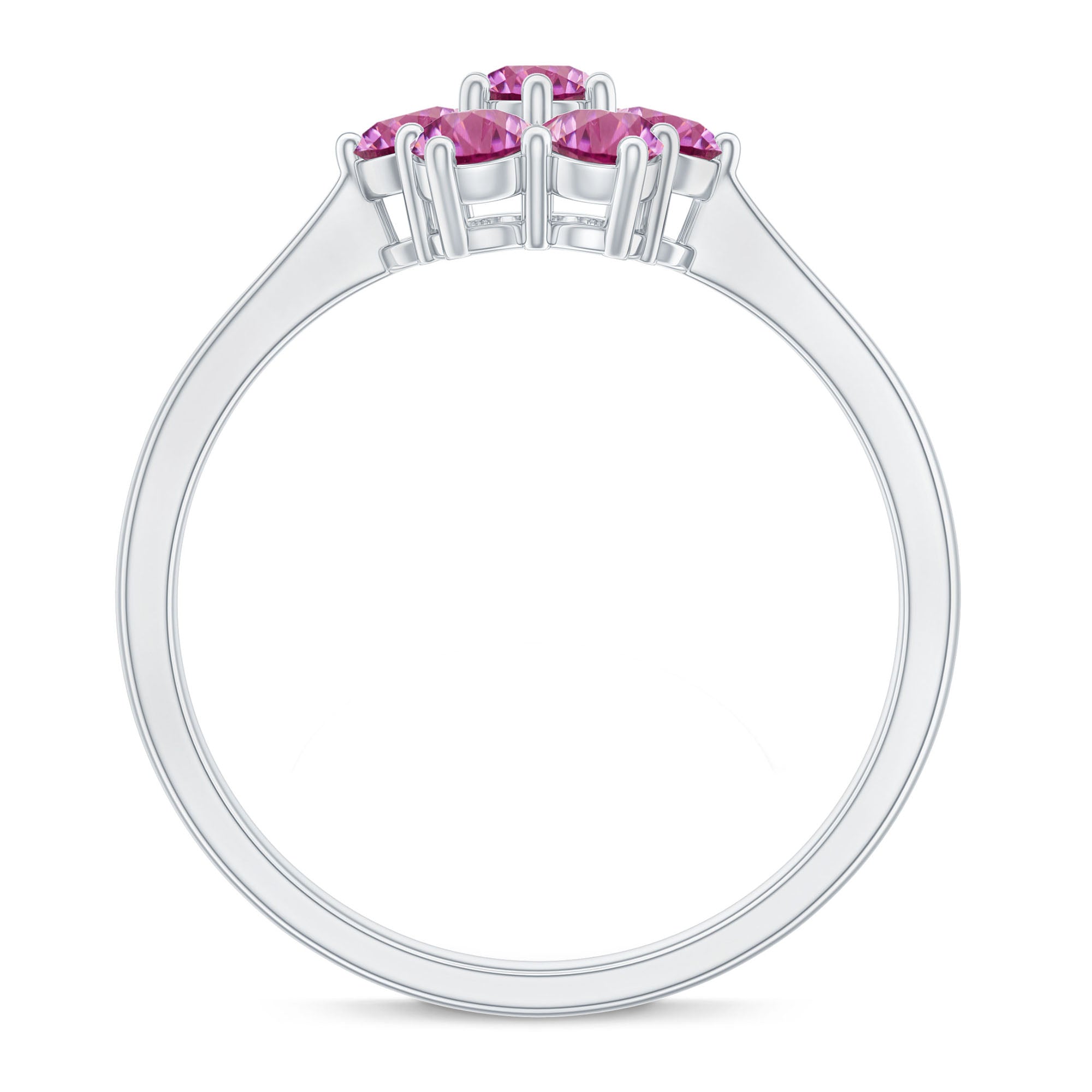 Round Shape Pink Tourmaline Flower Engagement Ring