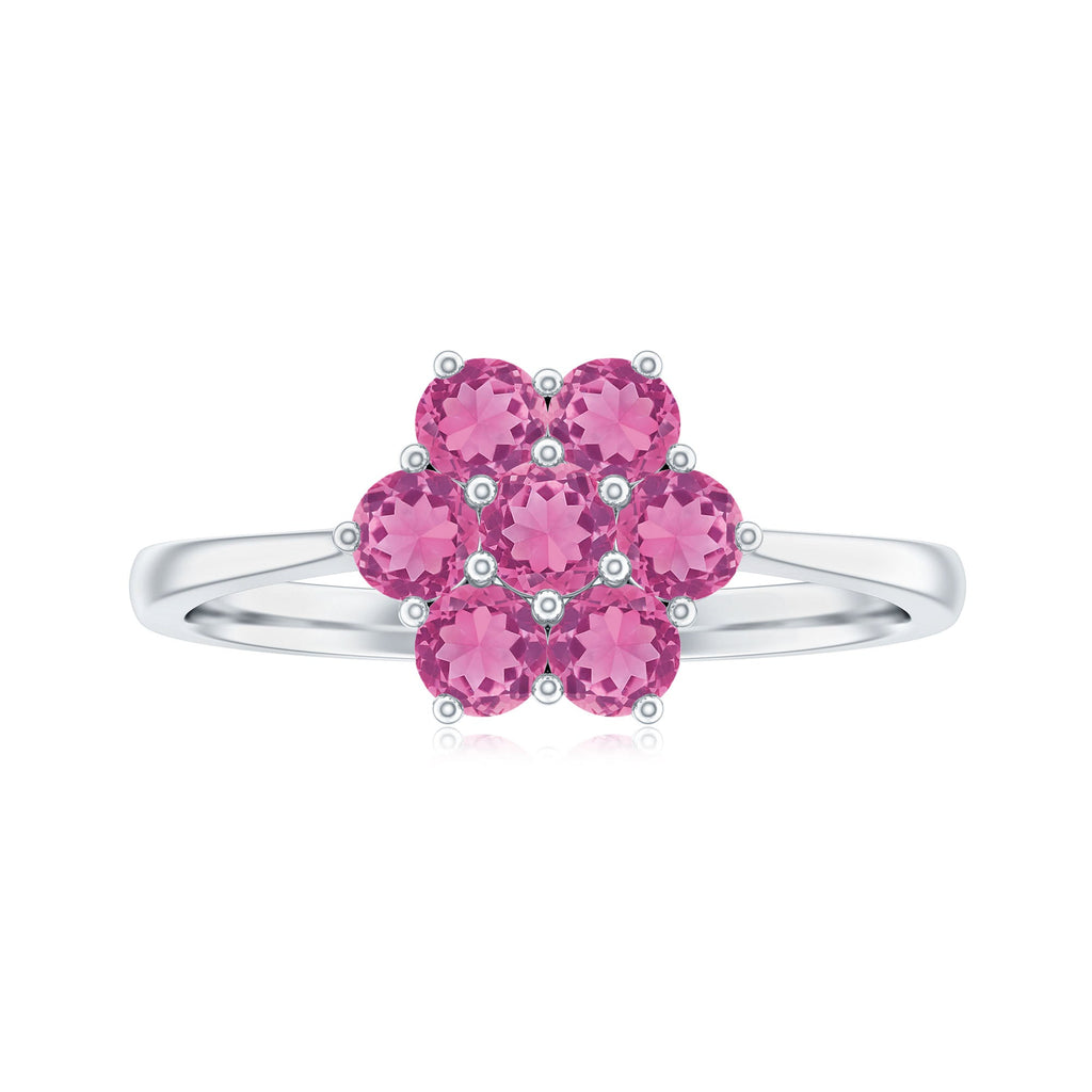 Round Shape Pink Tourmaline Flower Engagement Ring