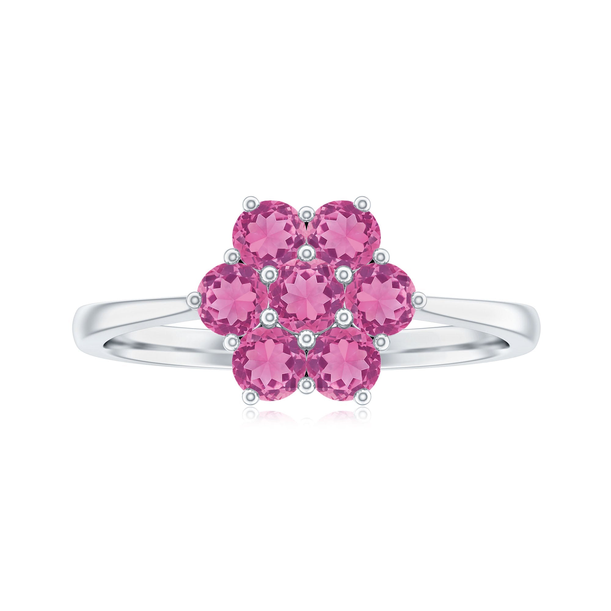 Round Shape Pink Tourmaline Flower Engagement Ring