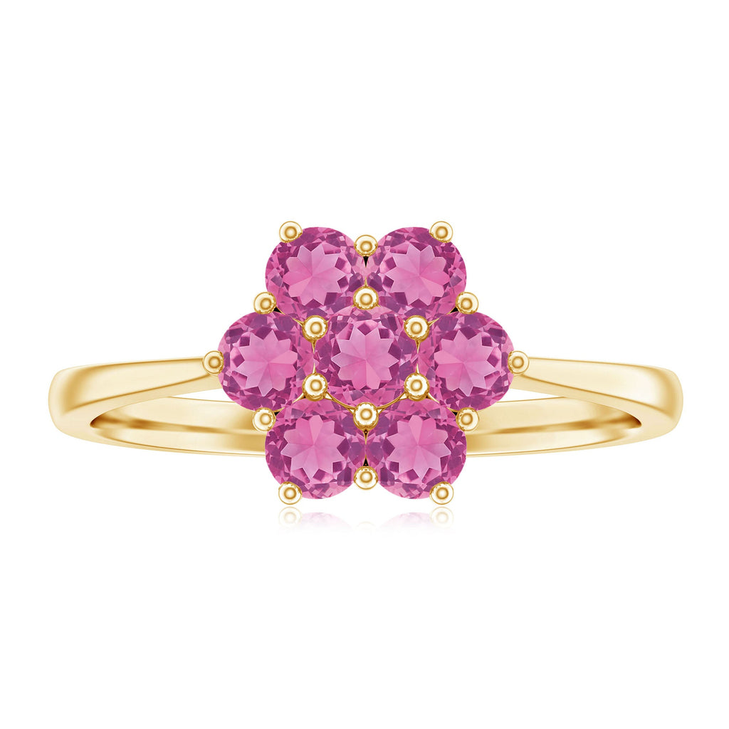 Round Shape Pink Tourmaline Flower Engagement Ring