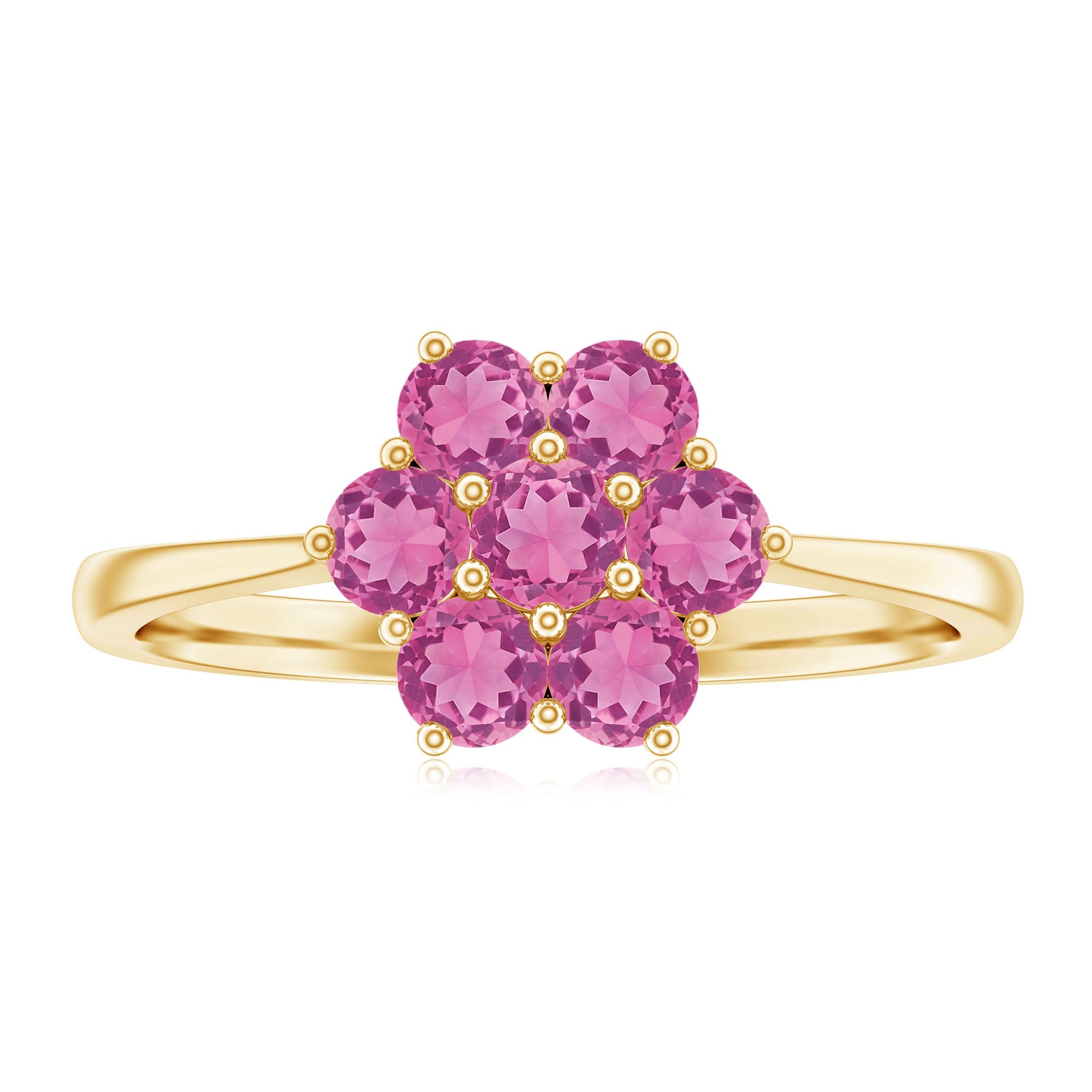 Round Shape Pink Tourmaline Flower Engagement Ring