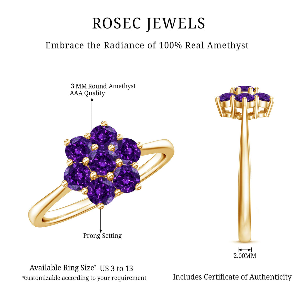 Round Shape Amethyst Cluster Flower Ring for Women