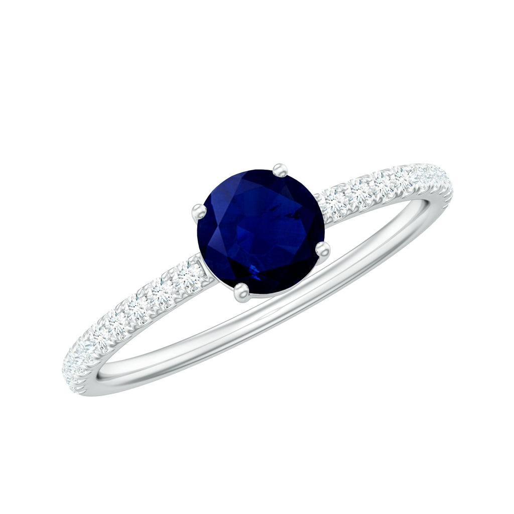 0.95 Carat Round Blue Sapphire Solitaire Ring with Diamond Side Stones