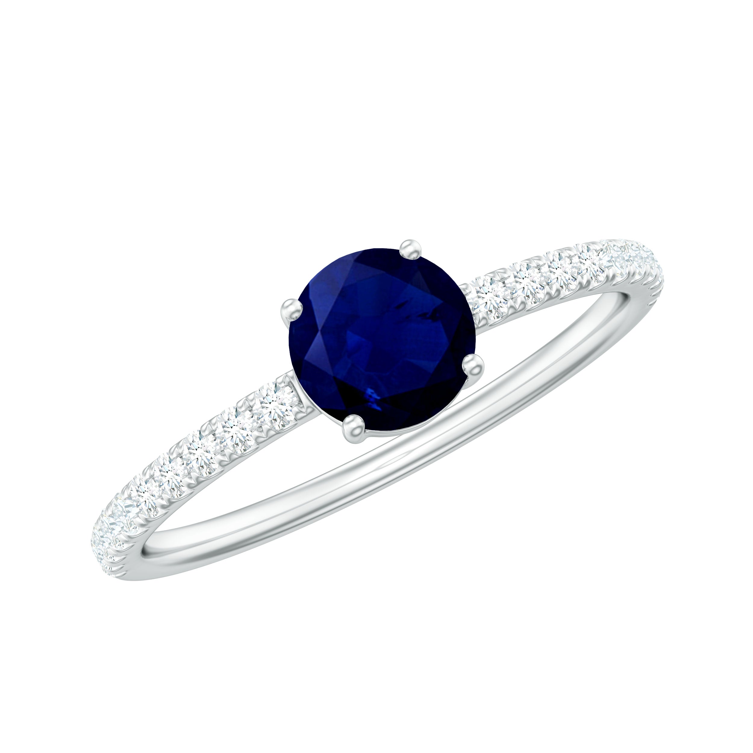 0.95 Carat Round Blue Sapphire Solitaire Ring with Diamond Side Stones