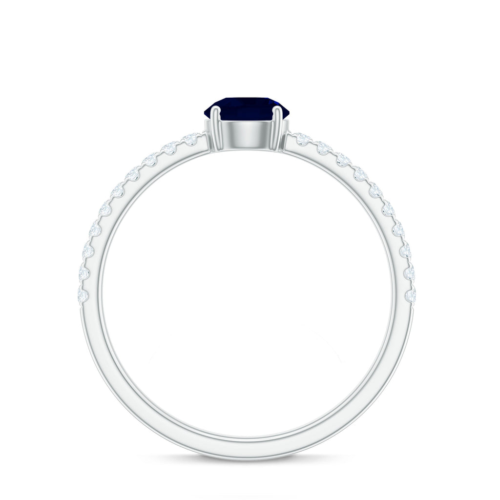 0.95 Carat Round Blue Sapphire Solitaire Ring with Diamond Side Stones