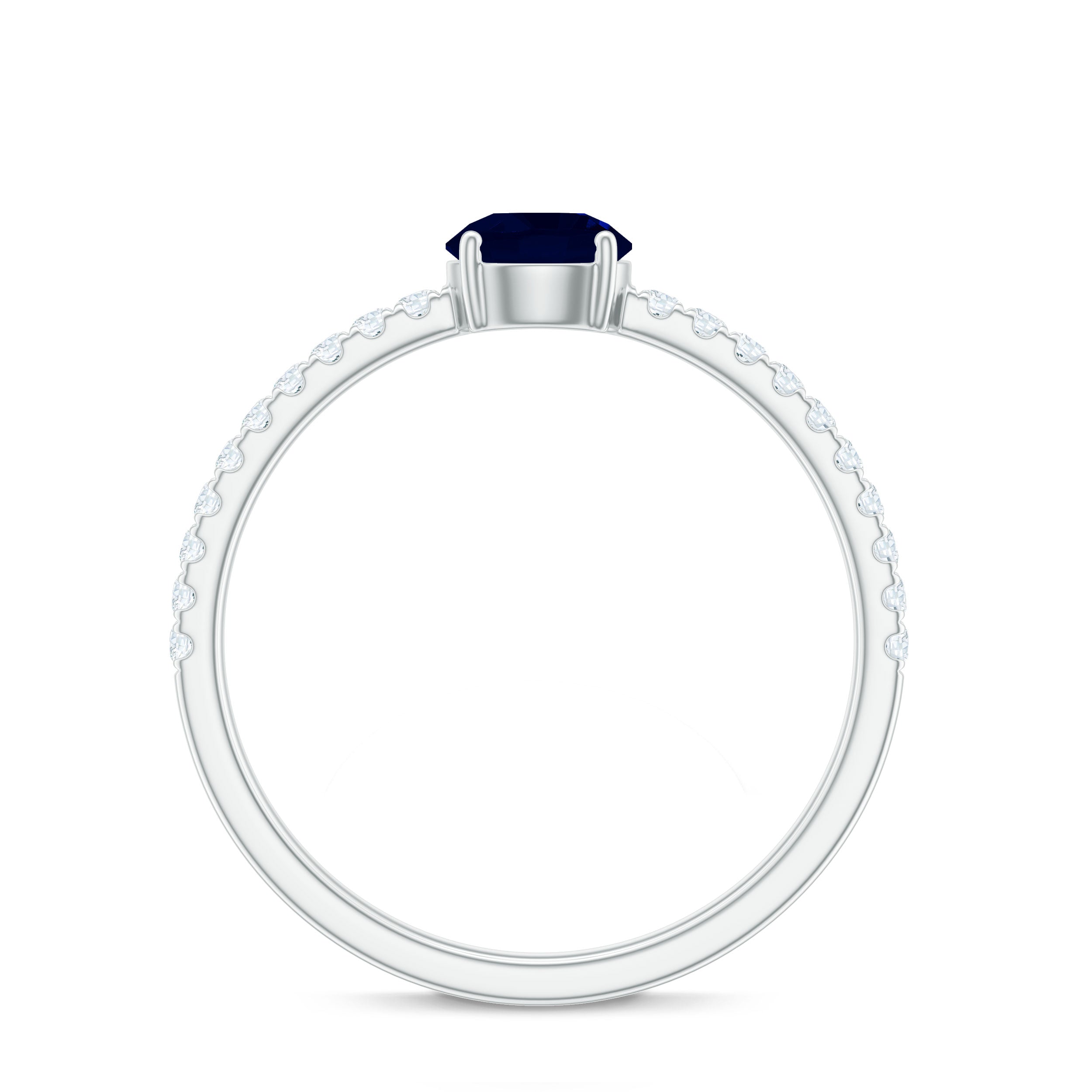 0.95 Carat Round Blue Sapphire Solitaire Ring with Diamond Side Stones